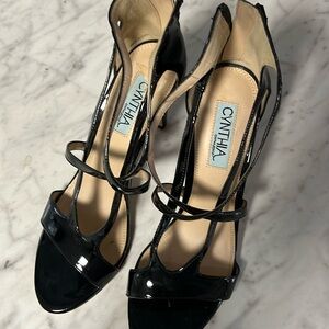 Black Patent Leather Heels with Zipper Back